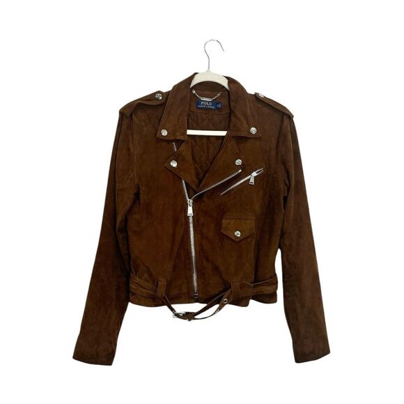 Polo Ralph Lauren notched-collar brown suede biker jacket - Picture 9 of 14